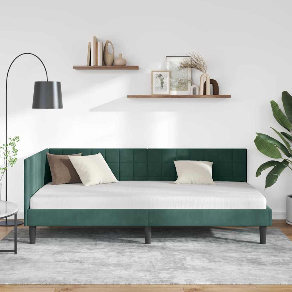 Hjørnesengramme med hovedgærde Mørkegrøn 90 cm x 190 cm Fløjl