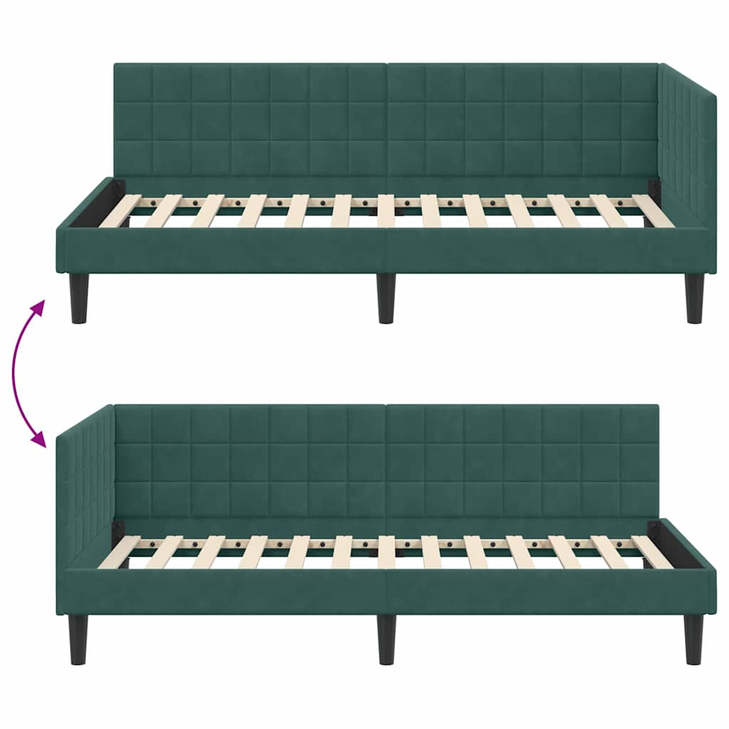 Hjørnesengramme med hovedgærde Mørkegrøn 90 cm x 190 cm Fløjl