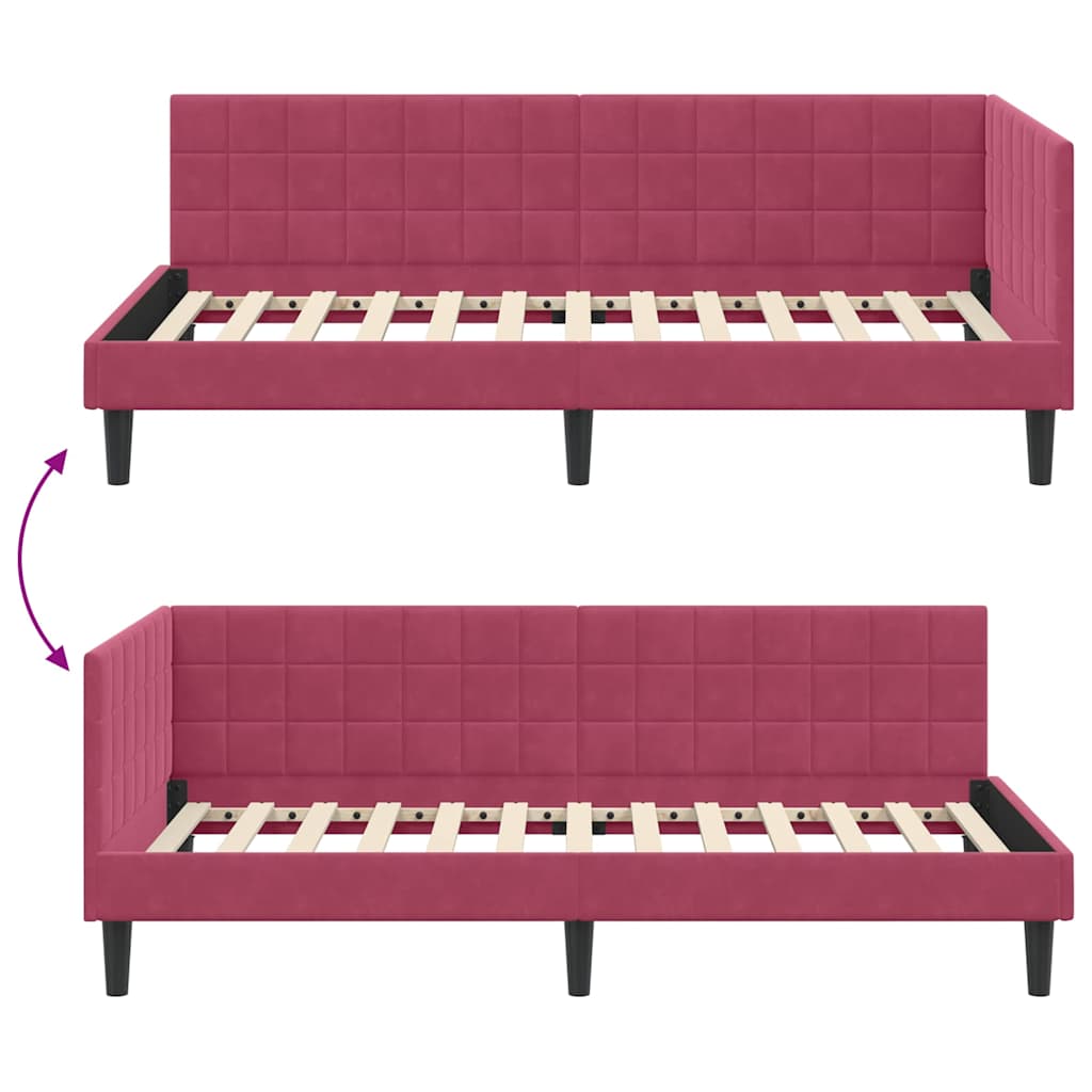 Hjørnesengramme med hovedgærde Vinrød 90 cm x 190 cm Fløjl