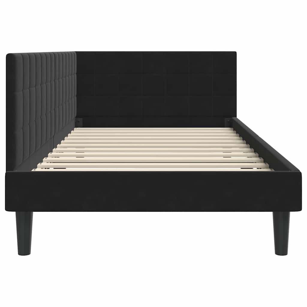 Hjørnesengramme med hovedgærde Sort 90 cm x 190 cm Fløjl