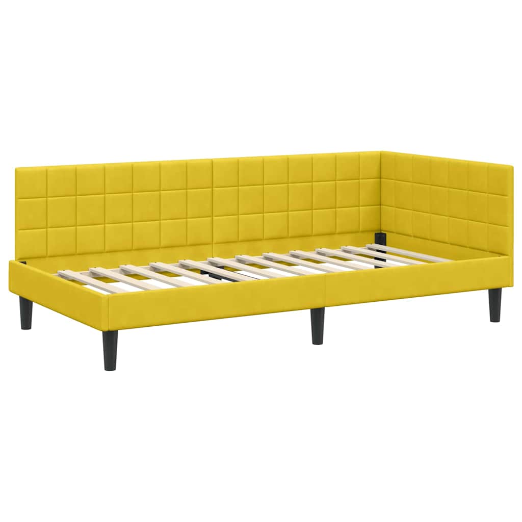 Hjørnesengramme med hovedgærde Gul 90 cm x 190 cm Fløjl
