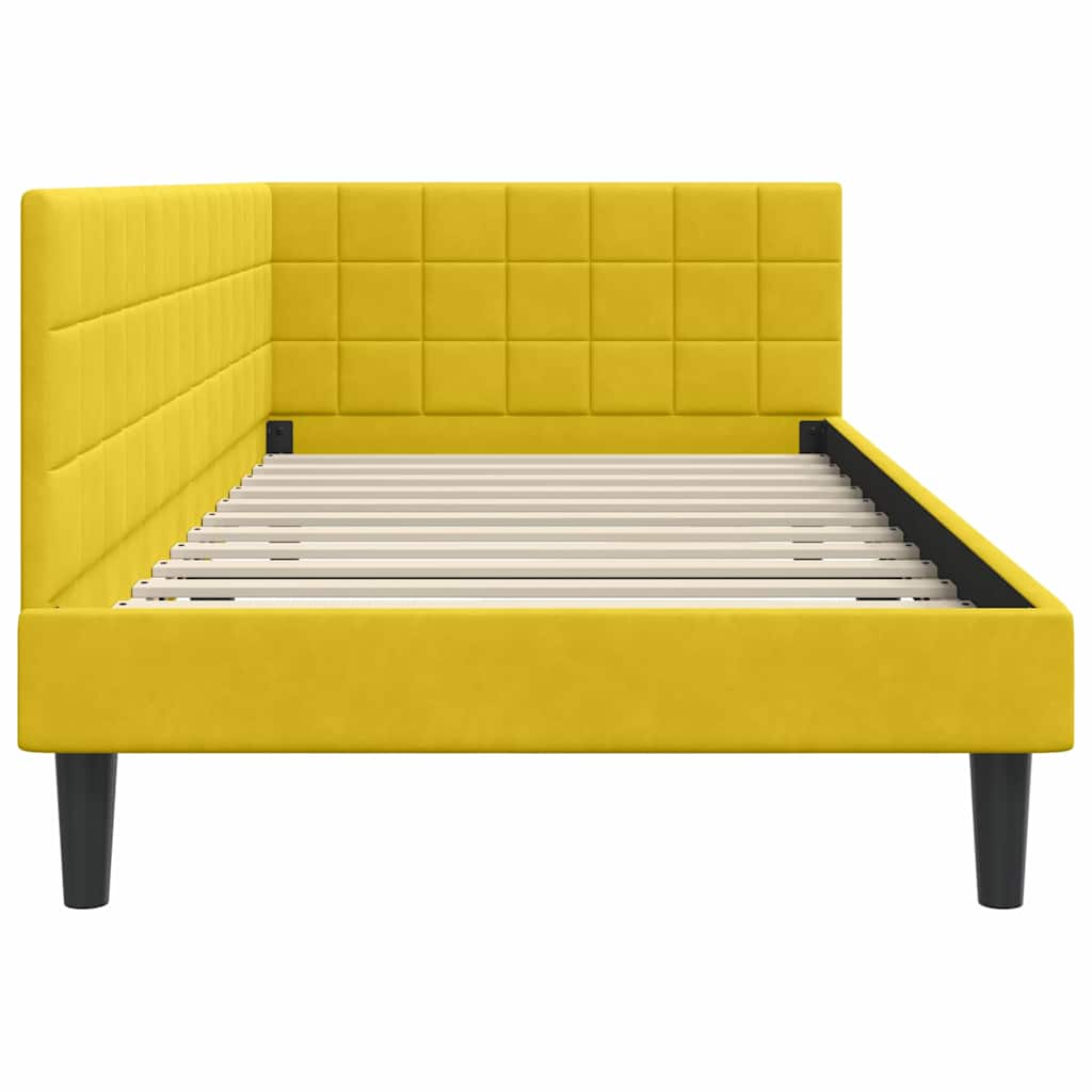 Hjørnesengramme med hovedgærde Gul 90 cm x 190 cm Fløjl