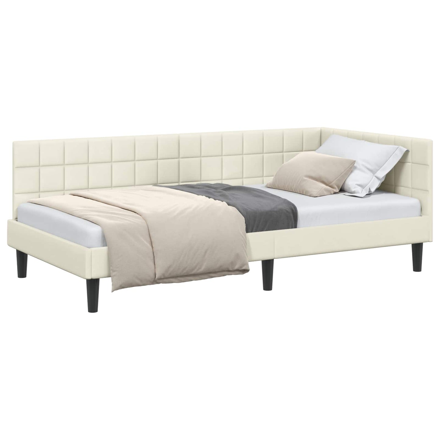 Hjørnesengramme med hovedgærde Creme 90 cm x 190 cm Fløjl
