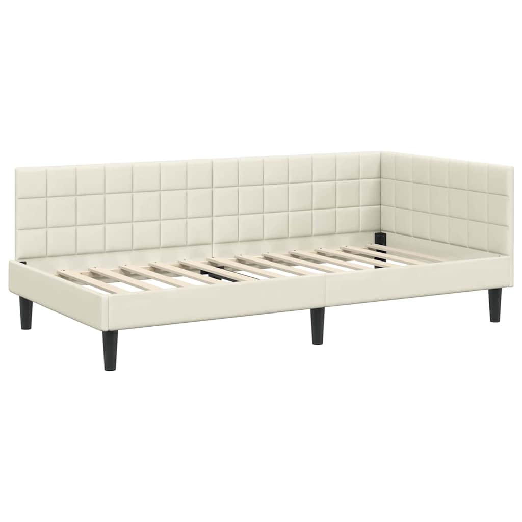Hjørnesengramme med hovedgærde Creme 90 cm x 190 cm Fløjl