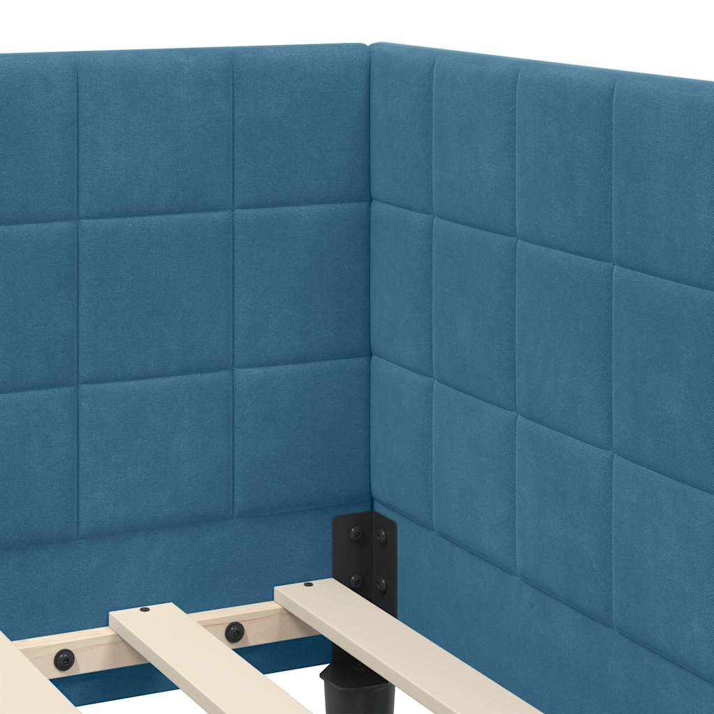 Hjørnesengramme med hovedgærde Blå 90 cm x 200 cm Fløjl