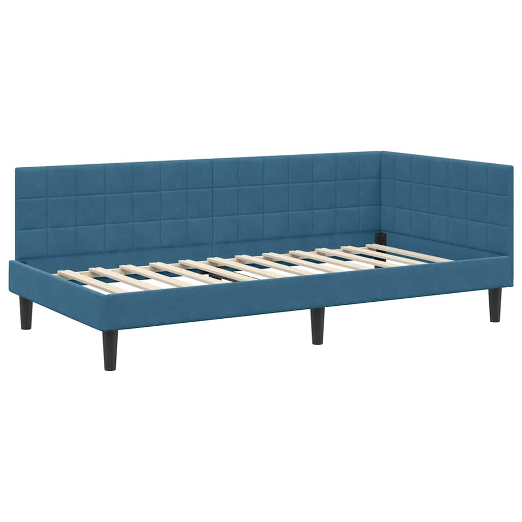 Hjørnesengramme med hovedgærde Blå 90 cm x 200 cm Fløjl