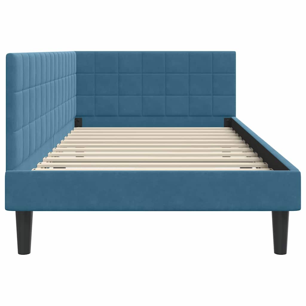 Hjørnesengramme med hovedgærde Blå 90 cm x 200 cm Fløjl