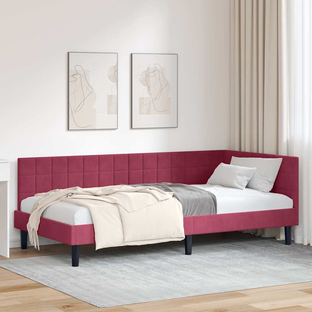 Hjørnesengramme med hovedgærde Vinrød 90 cm x 200 cm Fløjl