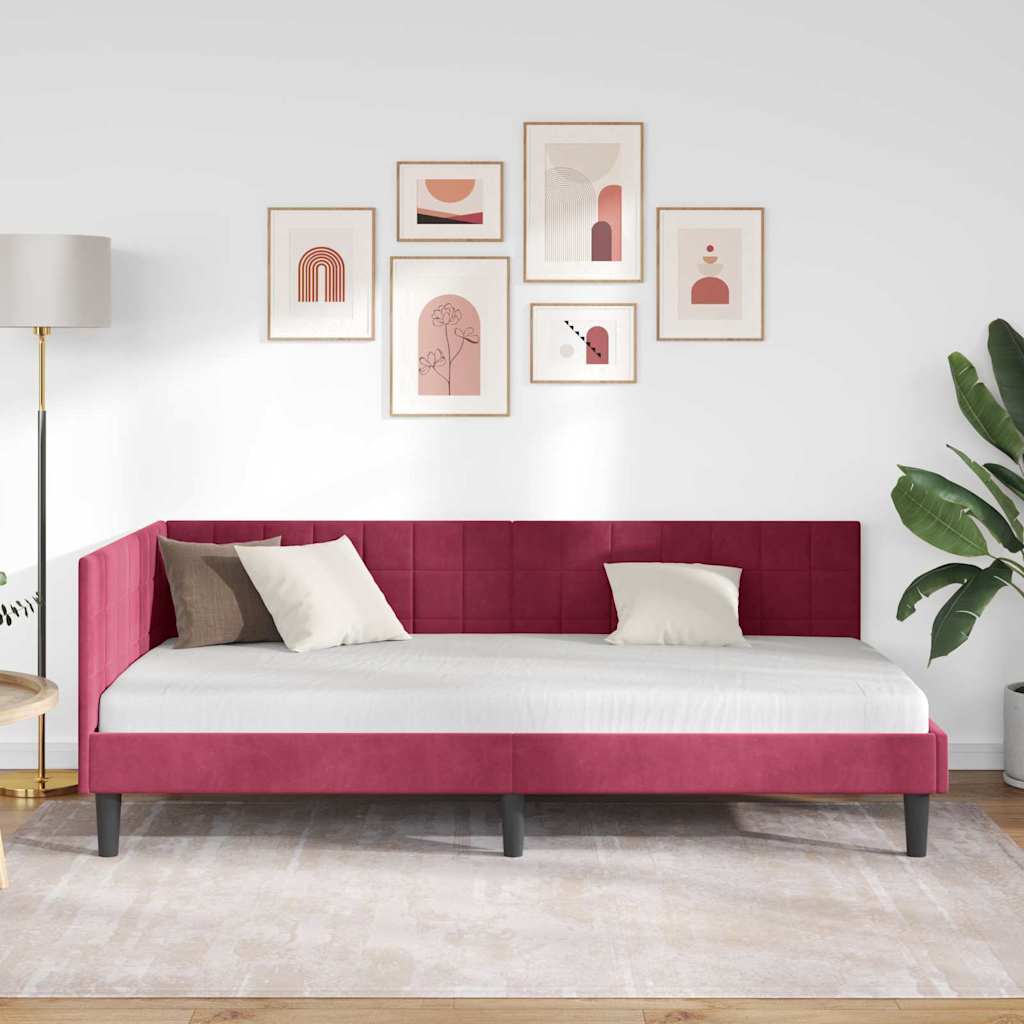 Hjørnesengramme med hovedgærde Vinrød 90 cm x 200 cm Fløjl