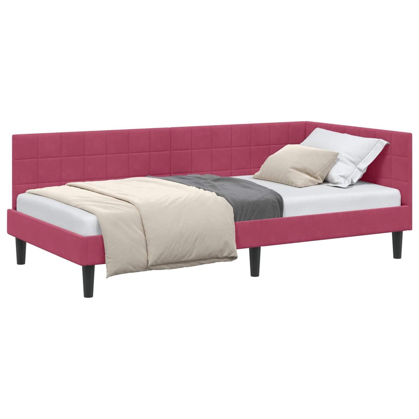 Hjørnesengramme med hovedgærde Vinrød 90 cm x 200 cm Fløjl