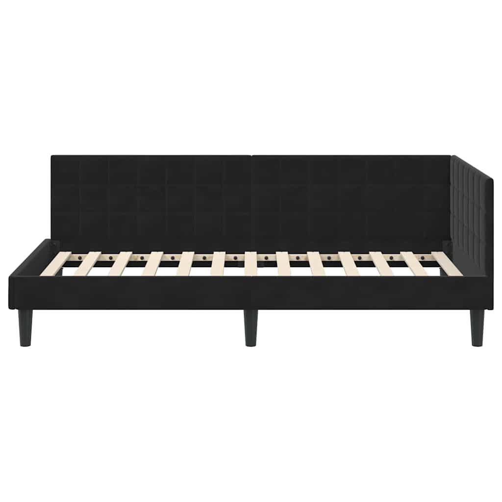 Hjørnesengramme med hovedgærde Sort 90 cm x 200 cm Fløjl