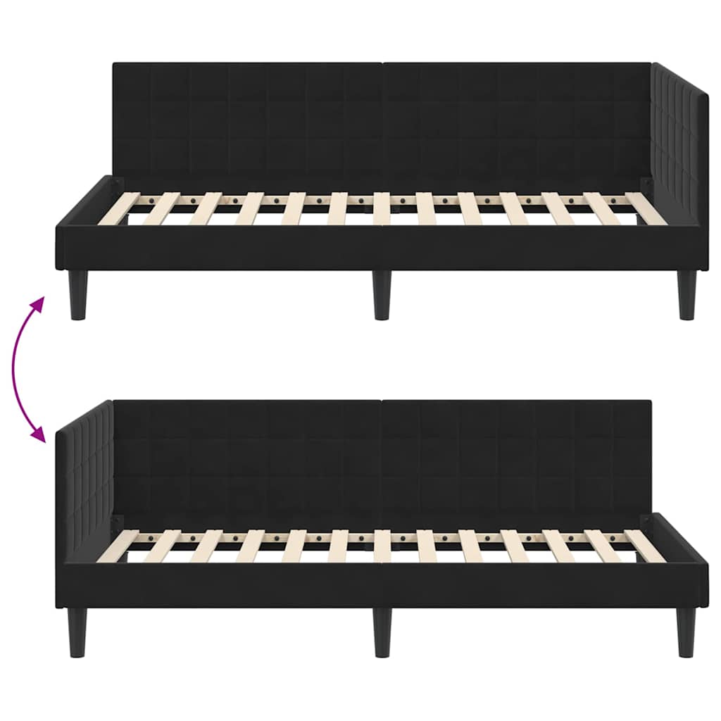 Hjørnesengramme med hovedgærde Sort 90 cm x 200 cm Fløjl