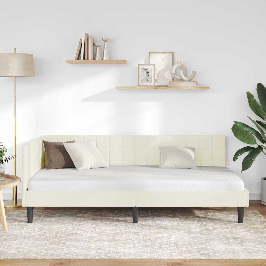 Hjørnesengramme med hovedgærde Creme 90 cm x 200 cm Fløjl