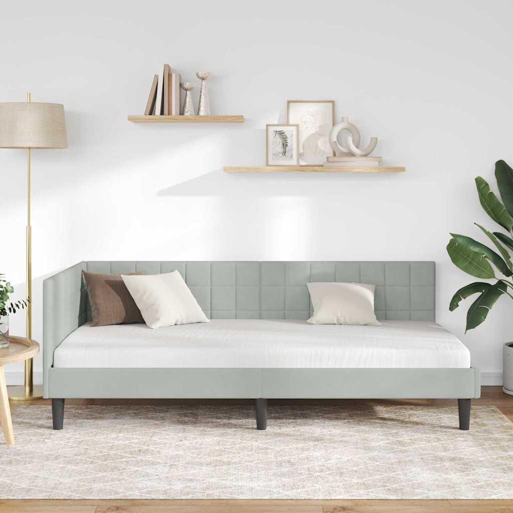Hjørnesengramme med hovedgærde Lysegrå 100 cm x 200 cm Fløjl