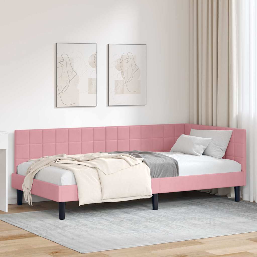 Hjørnesengramme med hovedgærde Lyserød 100 cm x 200 cm Fløjl