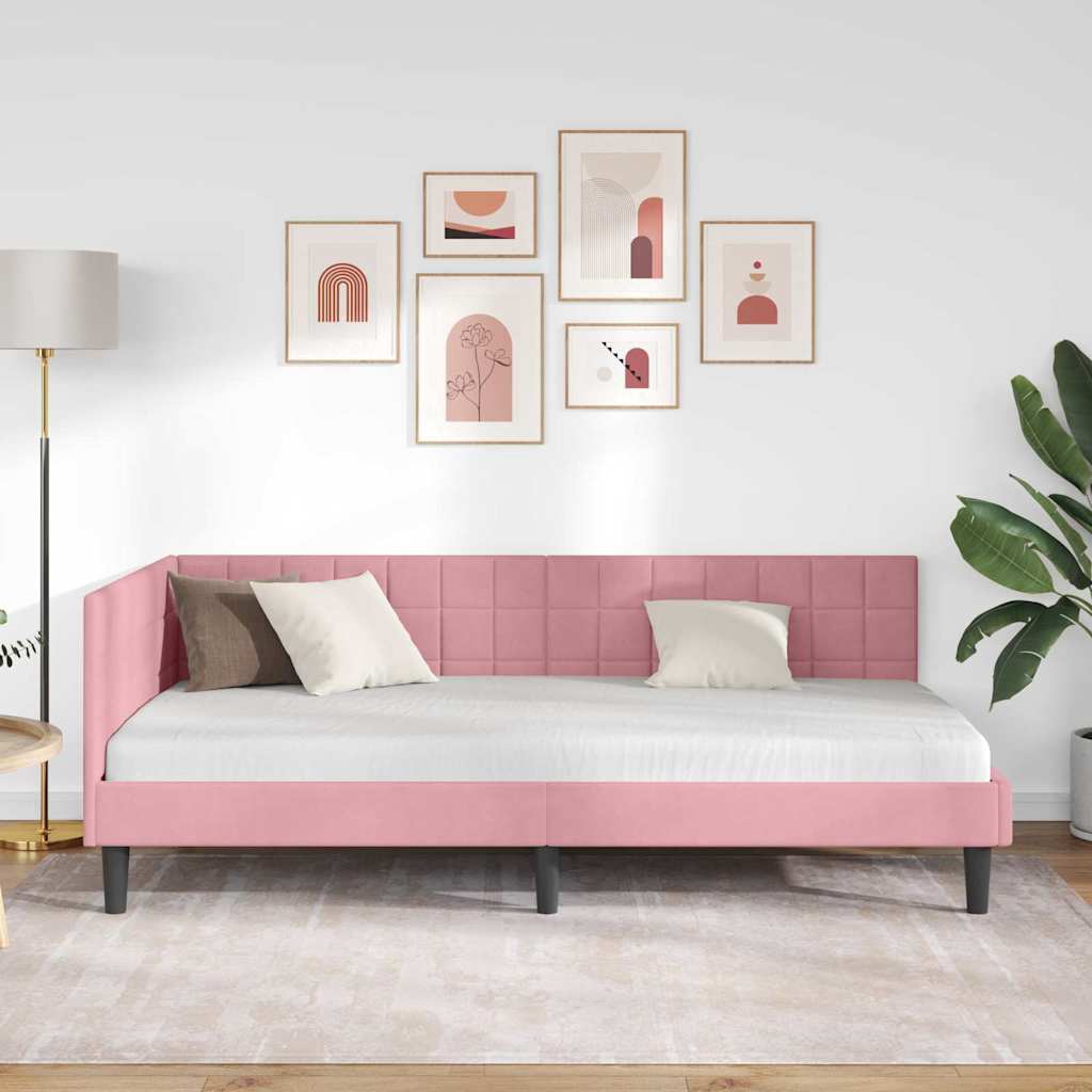 Hjørnesengramme med hovedgærde Lyserød 100 cm x 200 cm Fløjl