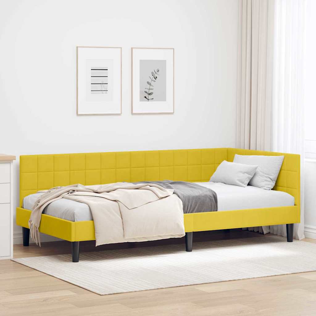 Hjørnesengramme med hovedgærde Gul 100 cm x 200 cm Fløjl