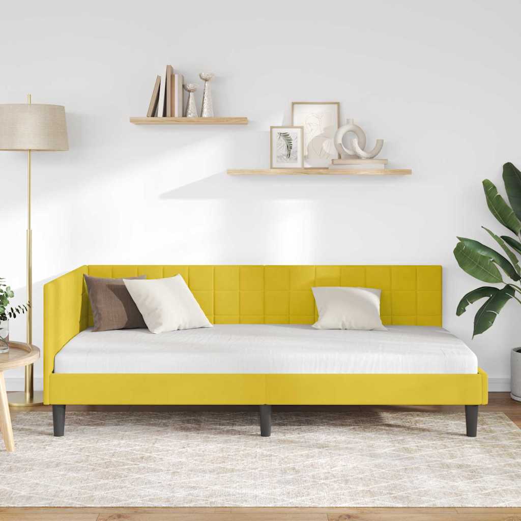 Hjørnesengramme med hovedgærde Gul 100 cm x 200 cm Fløjl