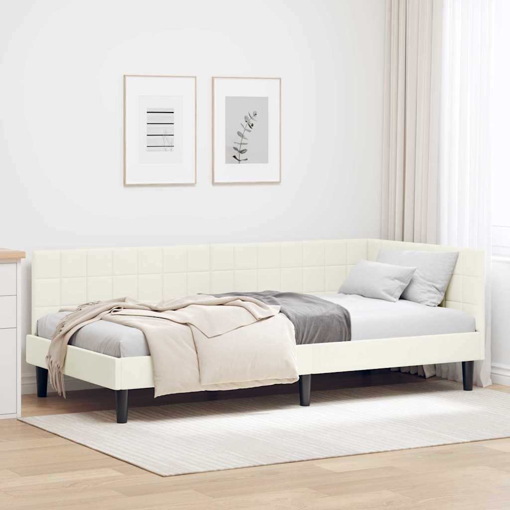 Hjørnesengramme med hovedgærde Creme 100 cm x 200 cm Fløjl