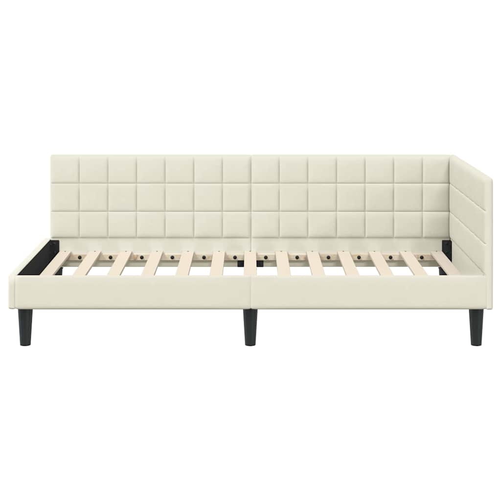 Hjørnesengramme med hovedgærde Creme 100 cm x 200 cm Fløjl