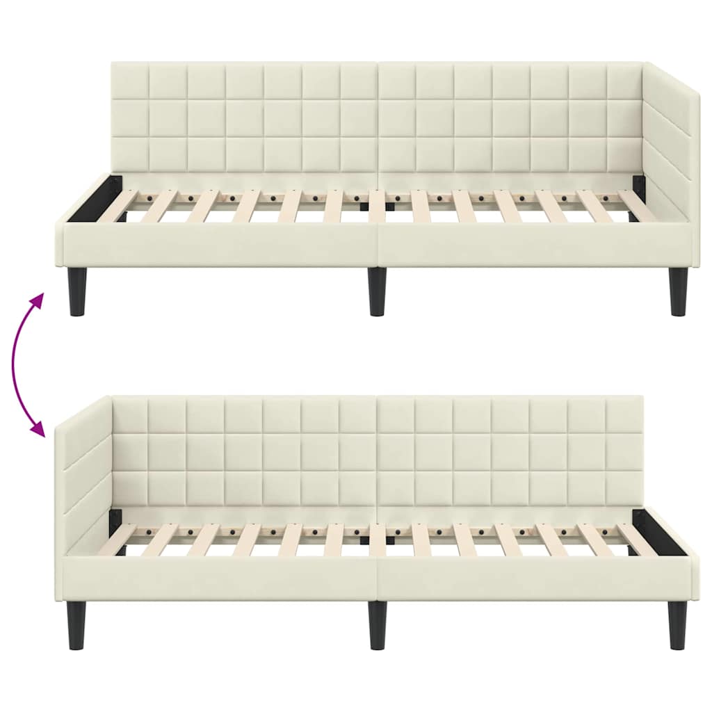 Hjørnesengramme med hovedgærde Creme 100 cm x 200 cm Fløjl