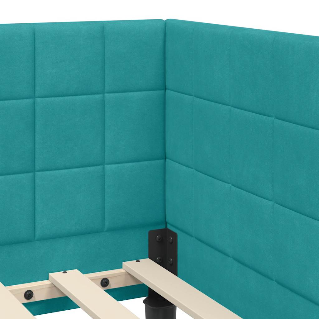 Hjørnesengramme med hovedgærde Turkis 100 cm x 200 cm Fløjl