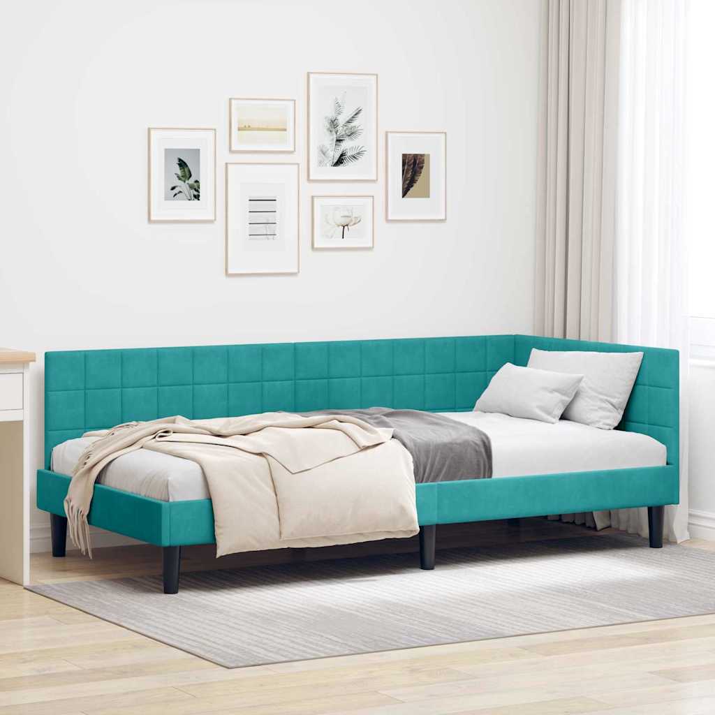 Hjørnesengramme med hovedgærde Turkis 100 cm x 200 cm Fløjl