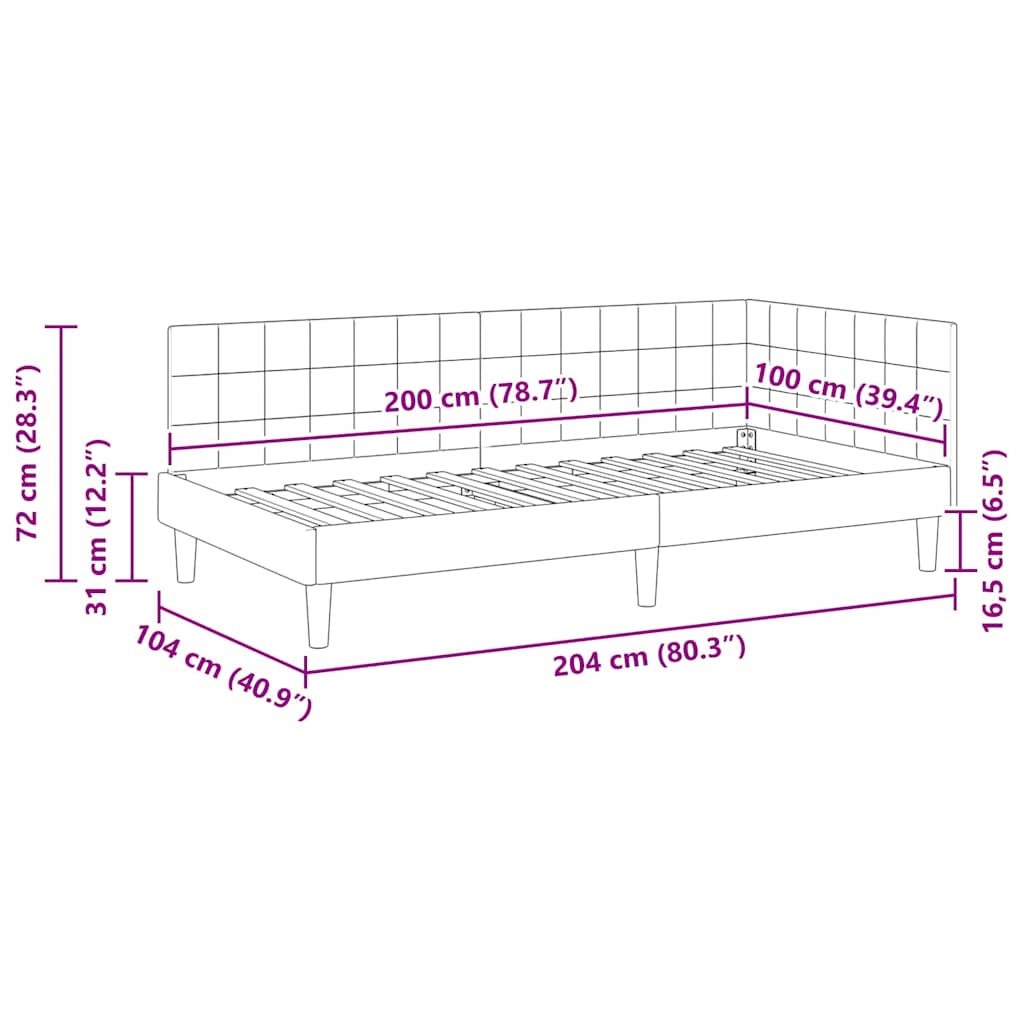 Hjørnesengramme med hovedgærde Turkis 100 cm x 200 cm Fløjl