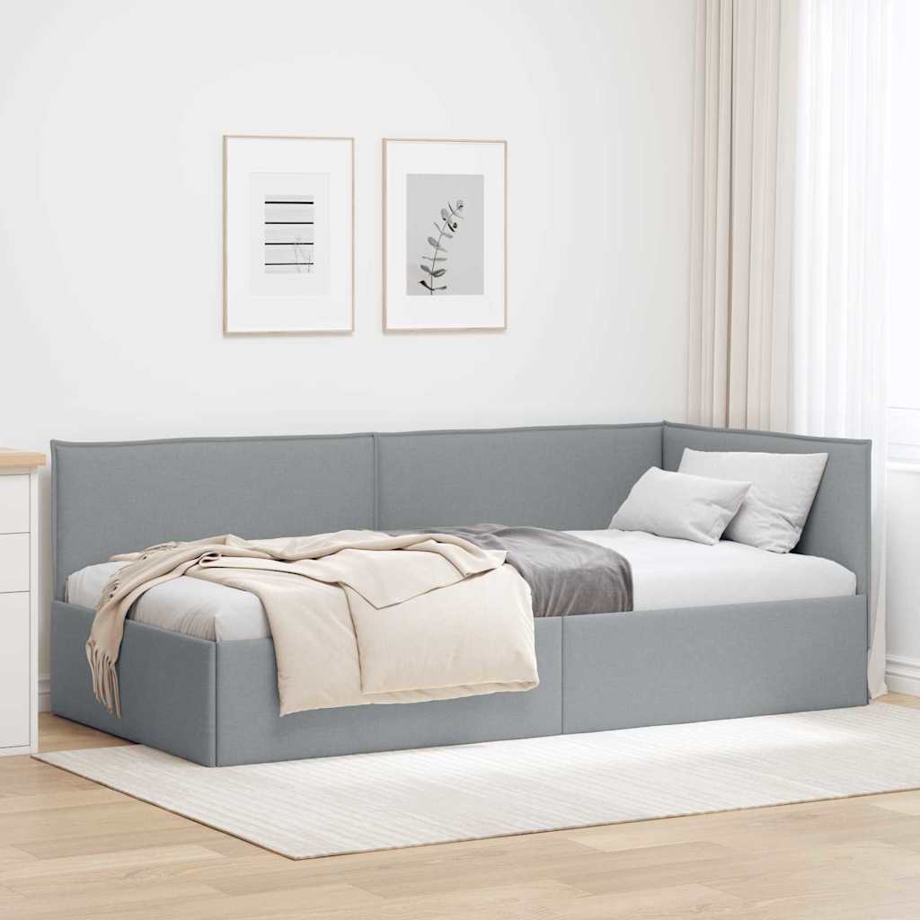 Hjørnesengramme med hovedgærde Lysegrå 80 x 200 cm Stof