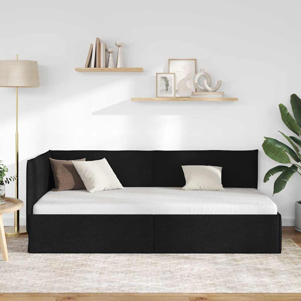 Hjørnesengramme med hovedgærde Sort 80 x 200 cm Stof