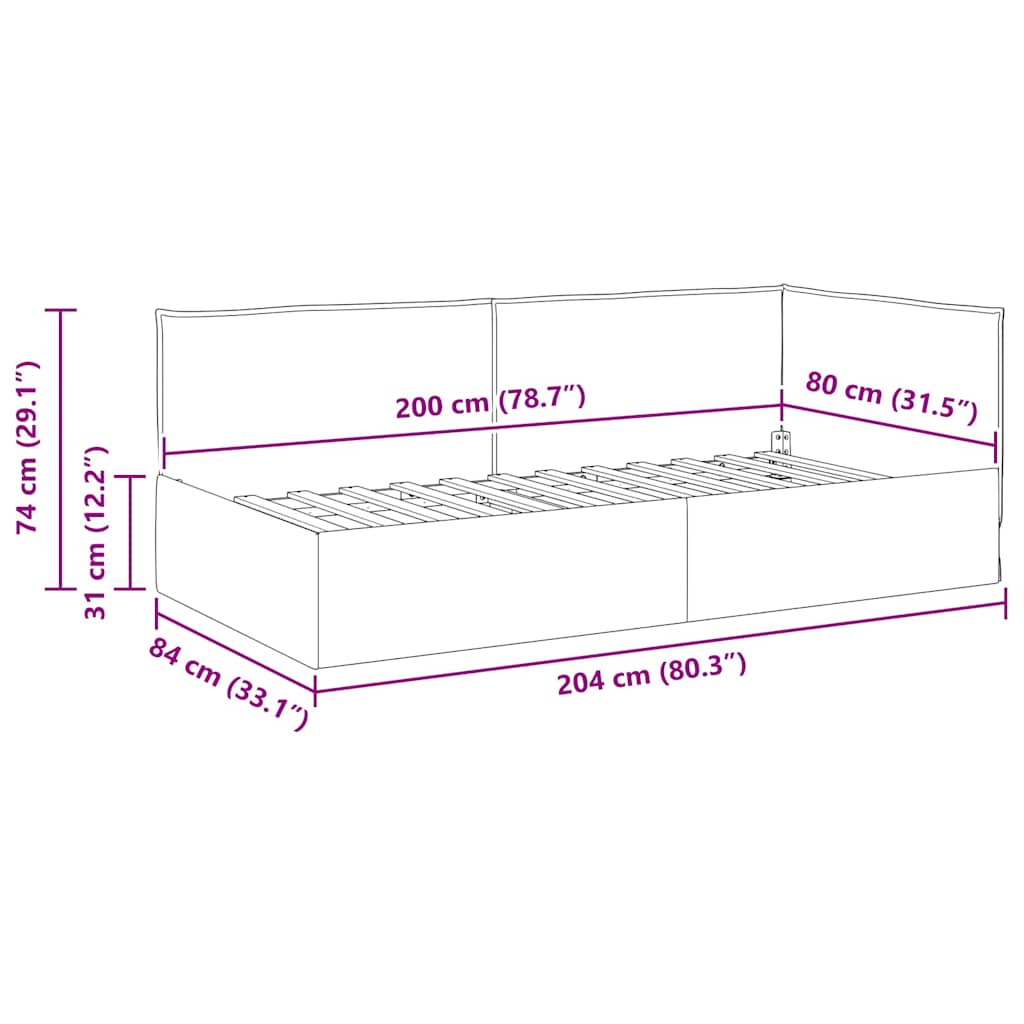 Hjørnesengramme med hovedgærde Vinrød 80 x 200 cm Stof