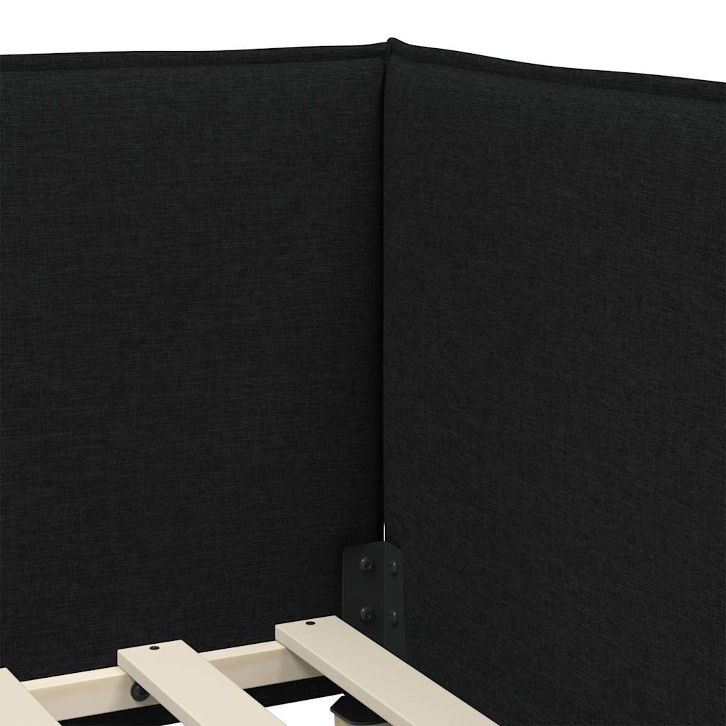 Hjørnesengramme med hovedgærde Sort 90 x 190 cm Stof