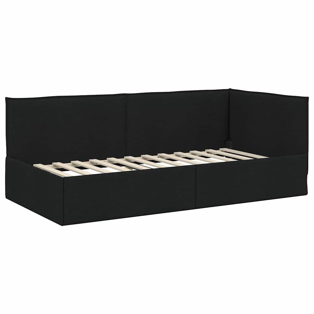 Hjørnesengramme med hovedgærde Sort 90 x 190 cm Stof
