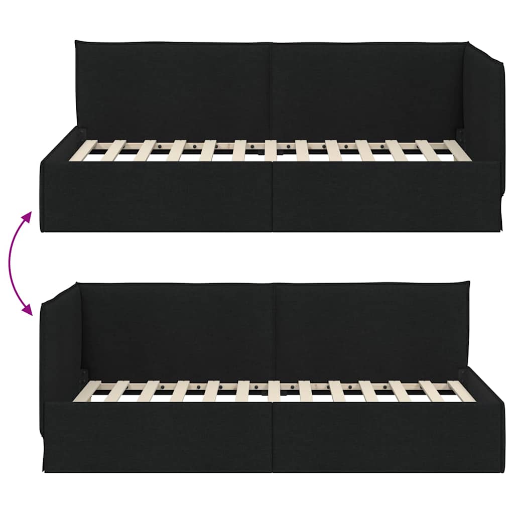 Hjørnesengramme med hovedgærde Sort 90 x 190 cm Stof