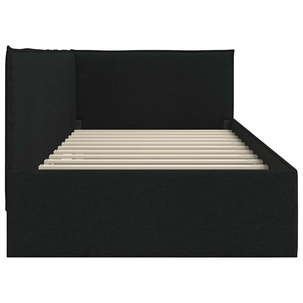 Hjørnesengramme med hovedgærde Sort 90 x 190 cm Stof