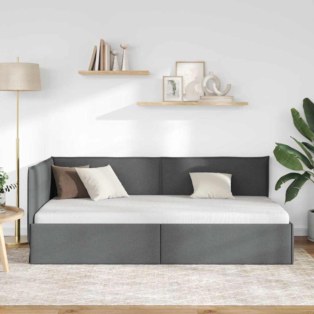 Hjørnesengramme Mørkegrå 90 x 200 cm Stof