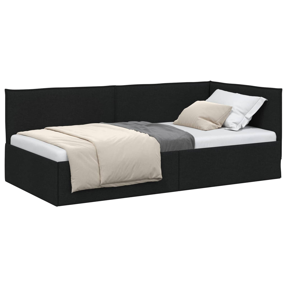 Hjørnesengramme Sort 90 x 200 cm Stof