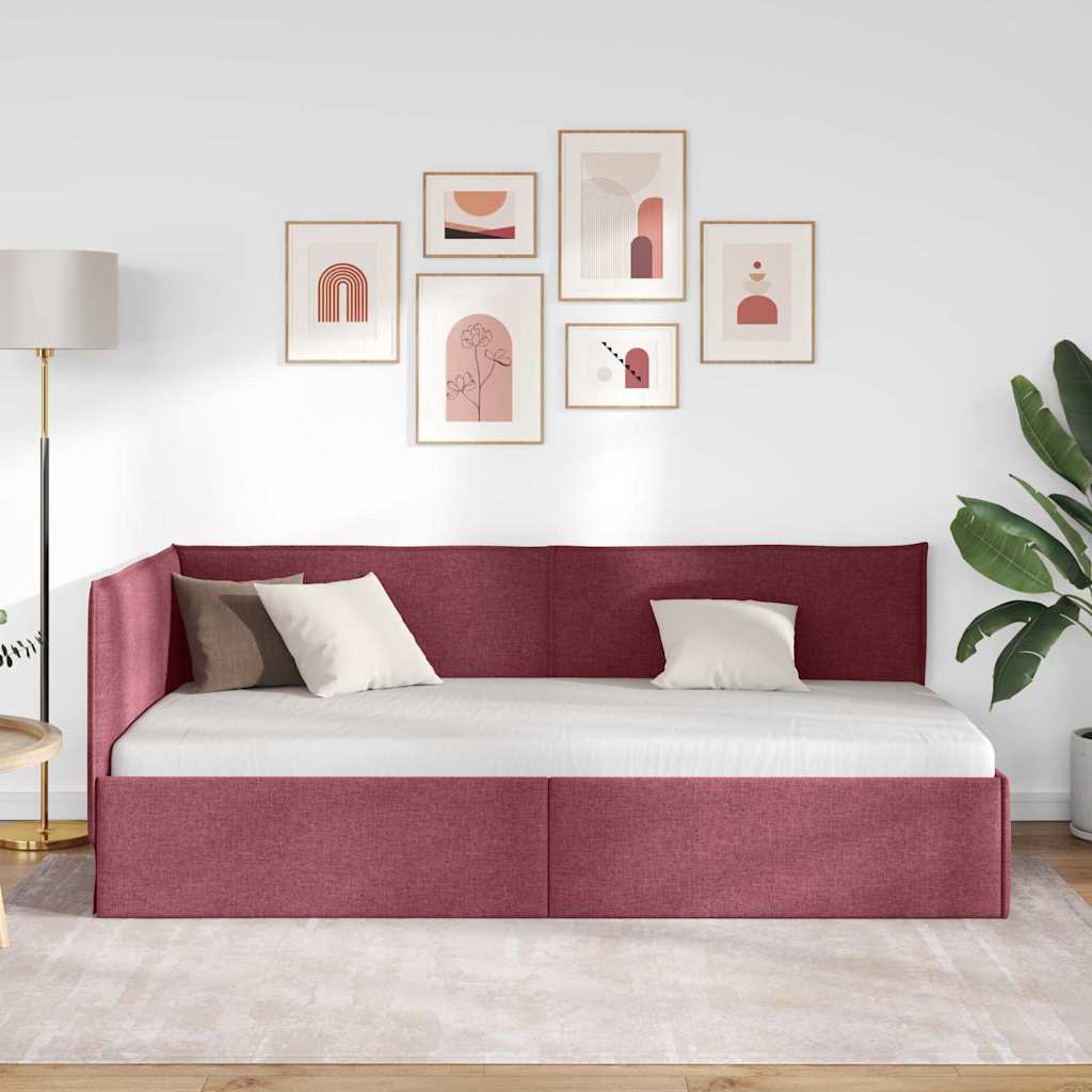 Hjørnesengramme med hovedgærde Vinrød 90 x 200 cm Stof