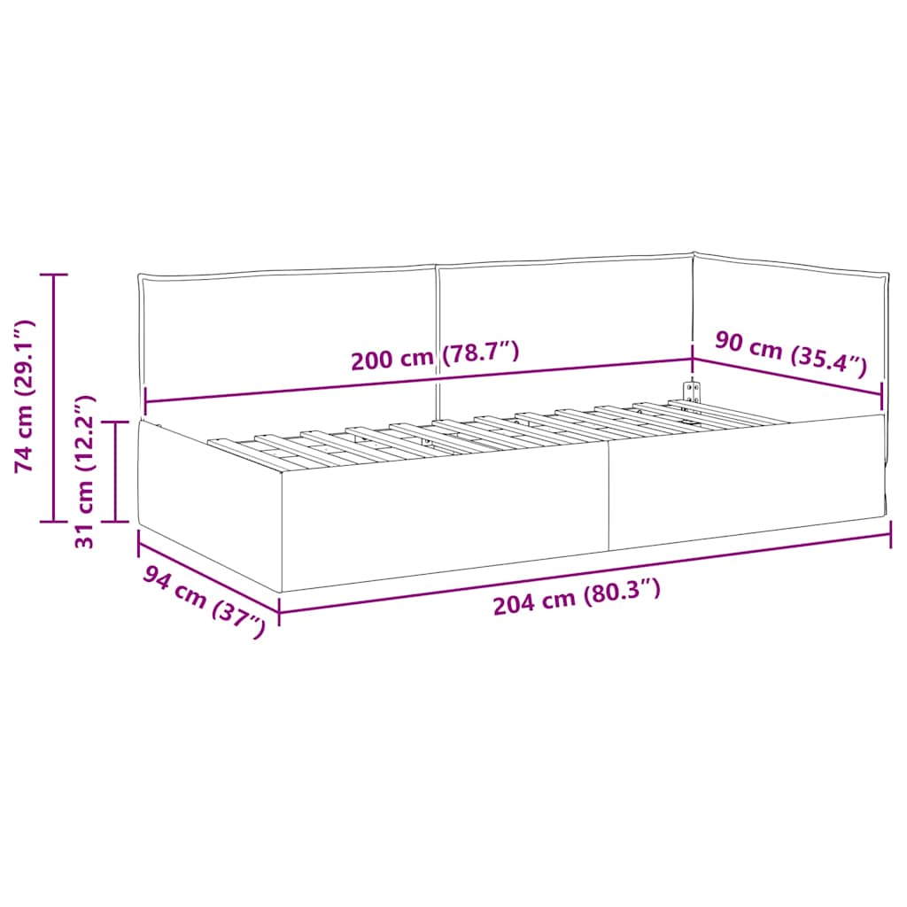 Hjørnesengramme Creme 90 x 200 cm Stof