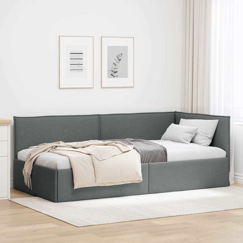 Hjørnesengramme med hovedgærde Mørkegrå 100 x 200 cm Stof