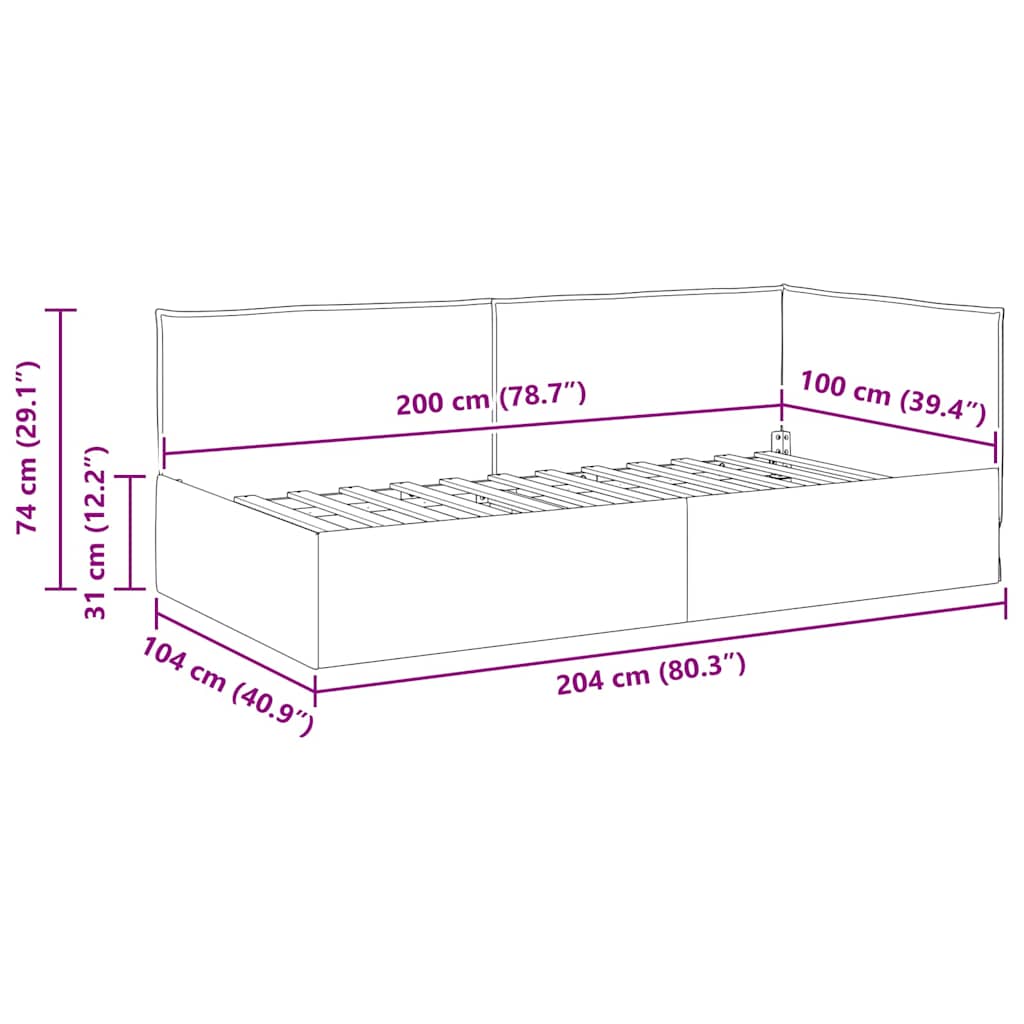 Hjørnesengramme med hovedgærde Mørkegrå 100 x 200 cm Stof