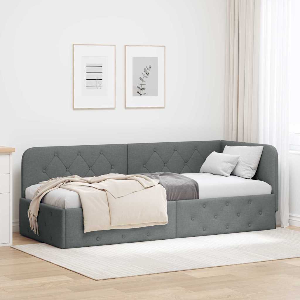 Hjørnesengramme Mørkegrå 80 x 200 cm Stof