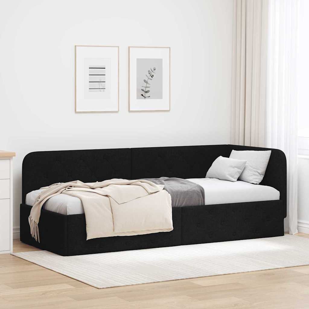 Hjørnesengramme Sort 80 x 200 cm Stof
