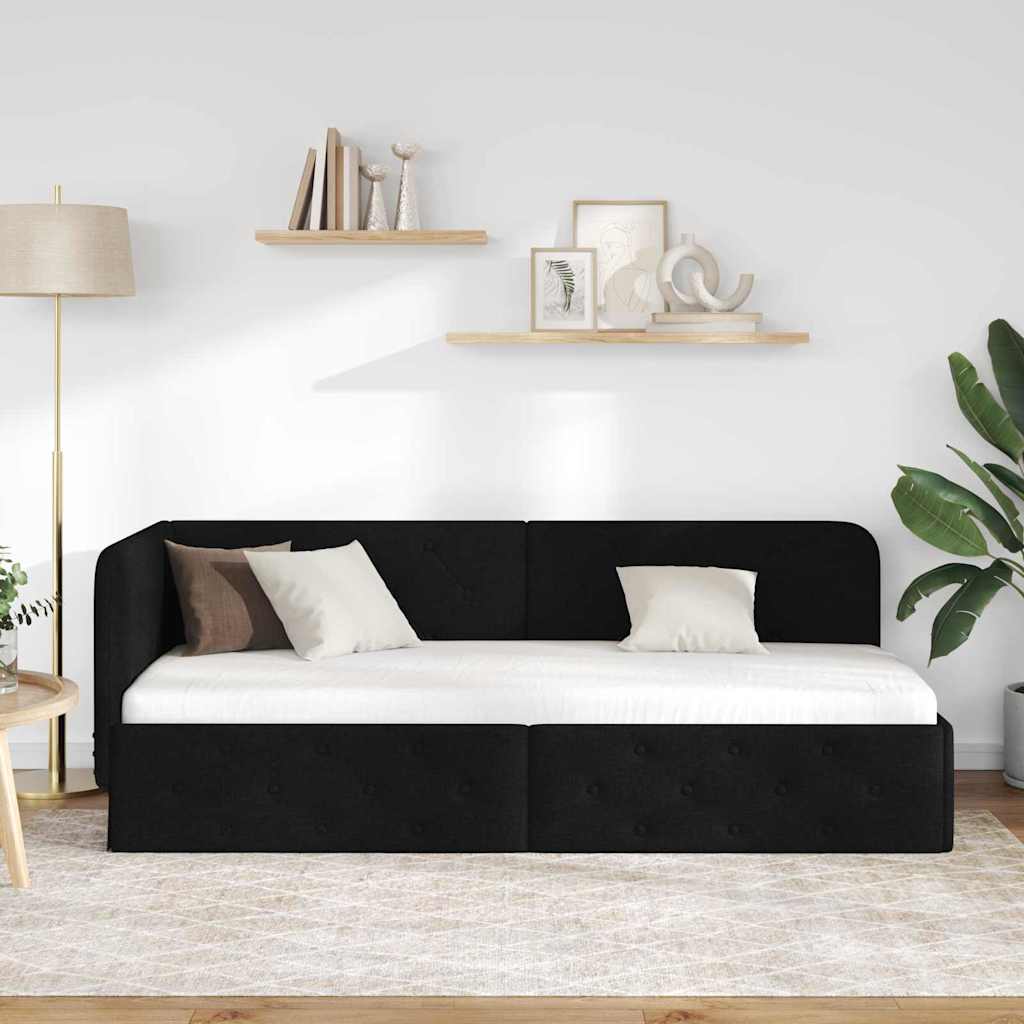 Hjørnesengramme Sort 80 x 200 cm Stof
