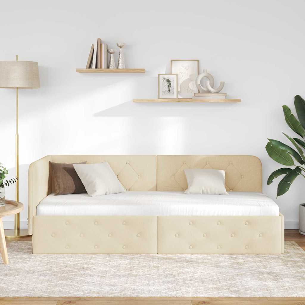 Hjørnesengramme Creme 80 x 200 cm Stof