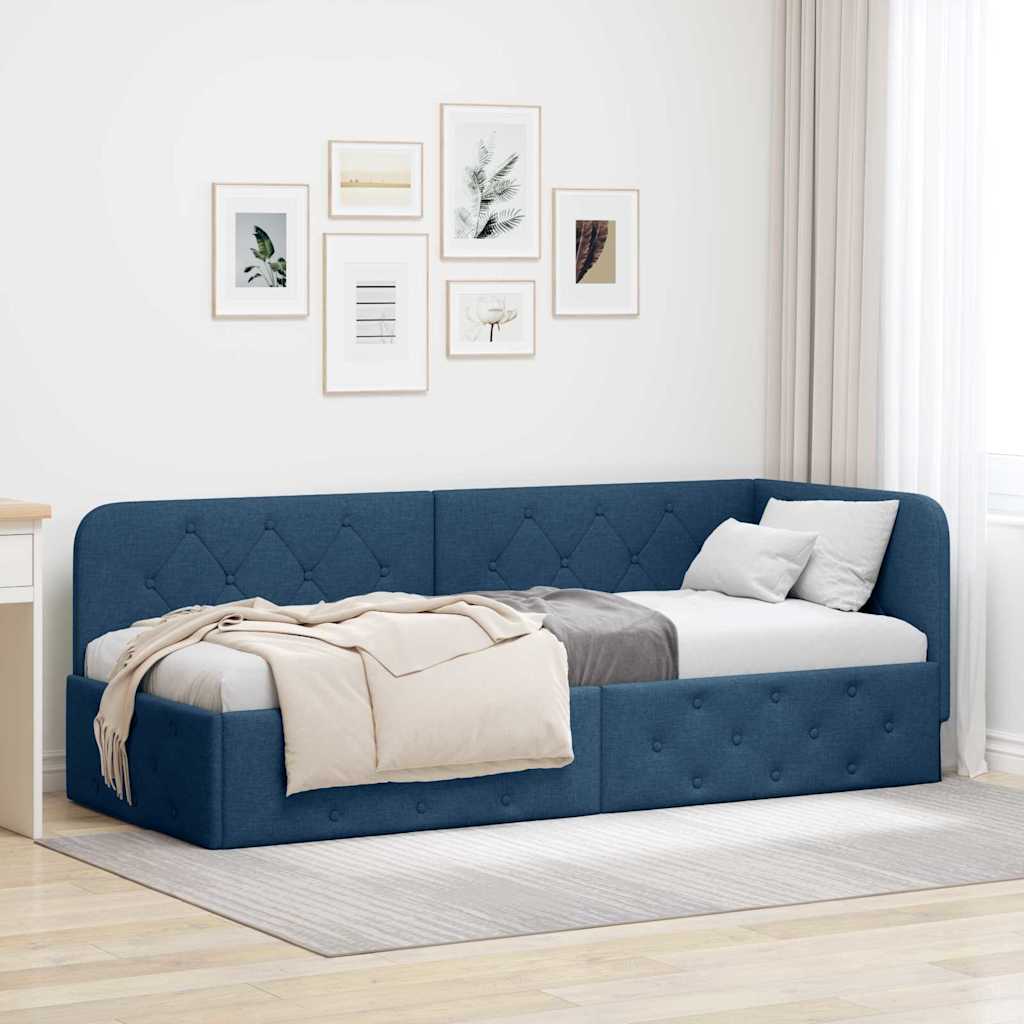 Hjørnesengramme Blå 80 x 200 cm Stof