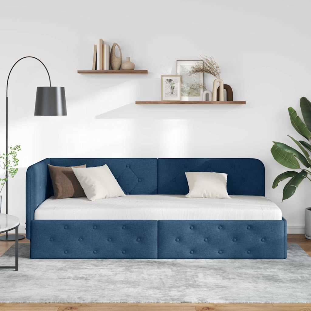 Hjørnesengramme Blå 80 x 200 cm Stof