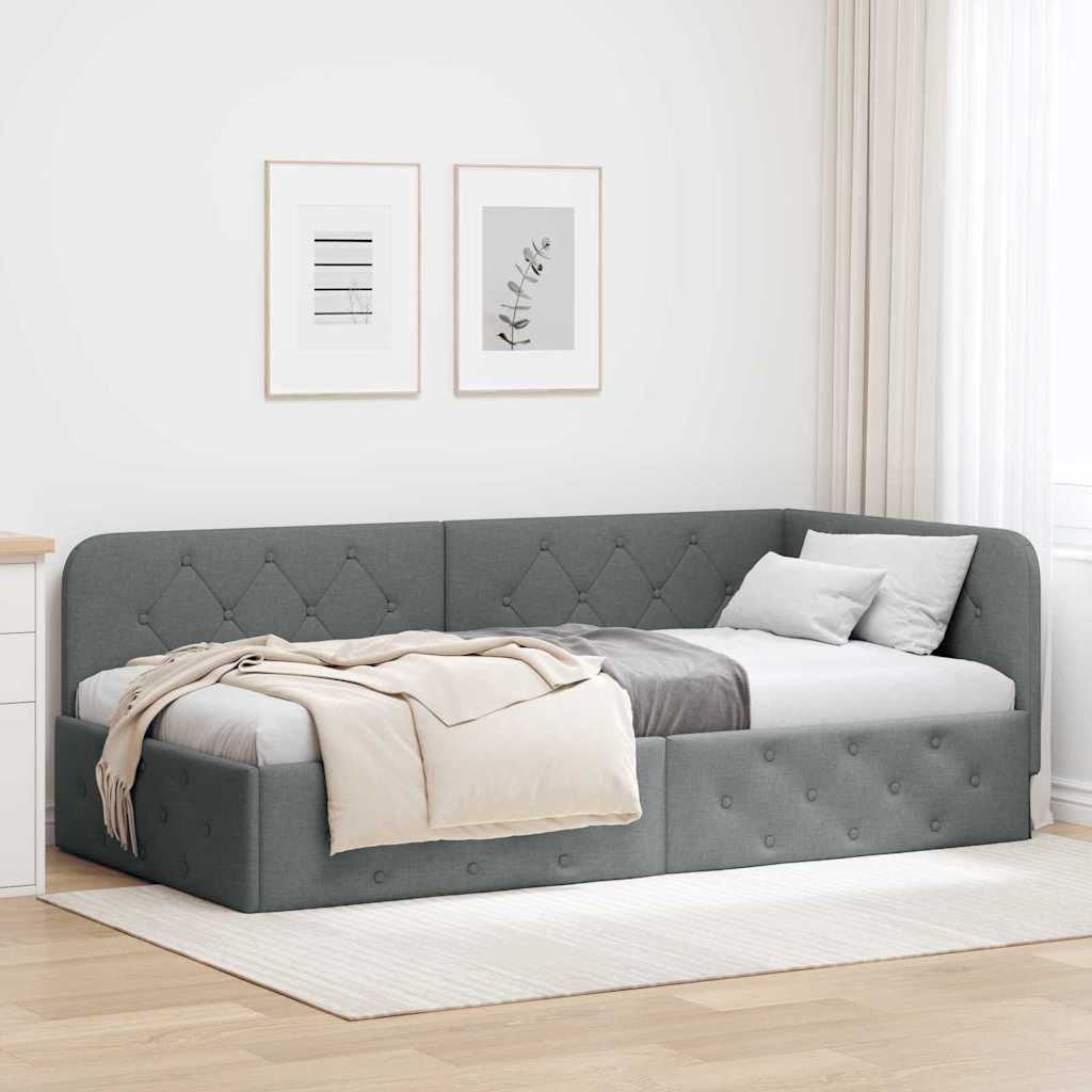 Hjørnesengramme Mørkegrå 90 x 190 cm Stof