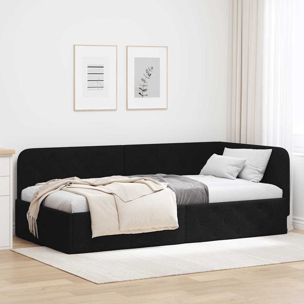 Hjørnesengramme Sort 90 x 190 cm Stof