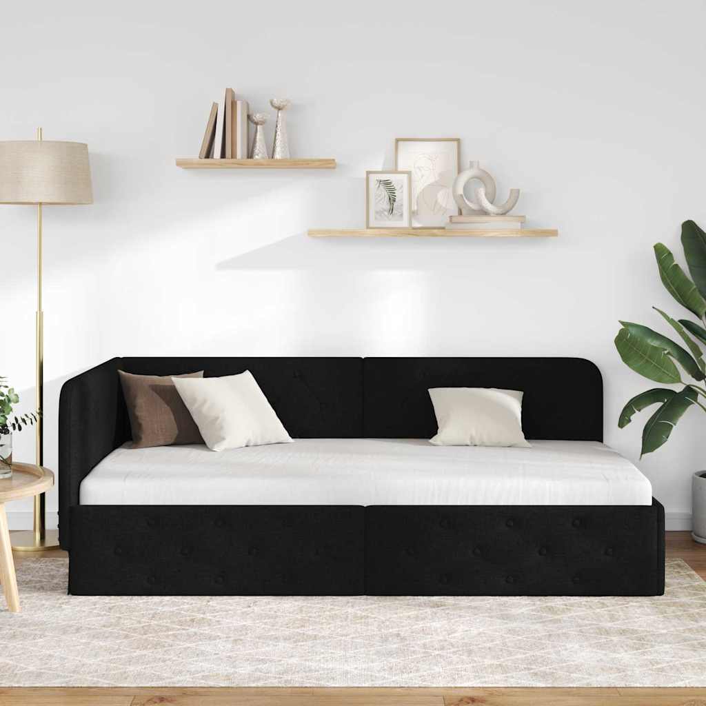 Hjørnesengramme Sort 90 x 190 cm Stof